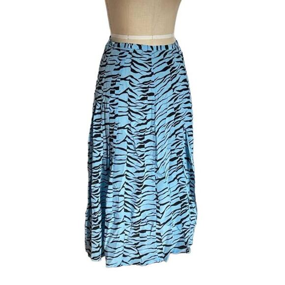Rixo Georgia Light Blue Animal Print Pleated Midi Silk Skirt - X-Small - Picture 1 of 6